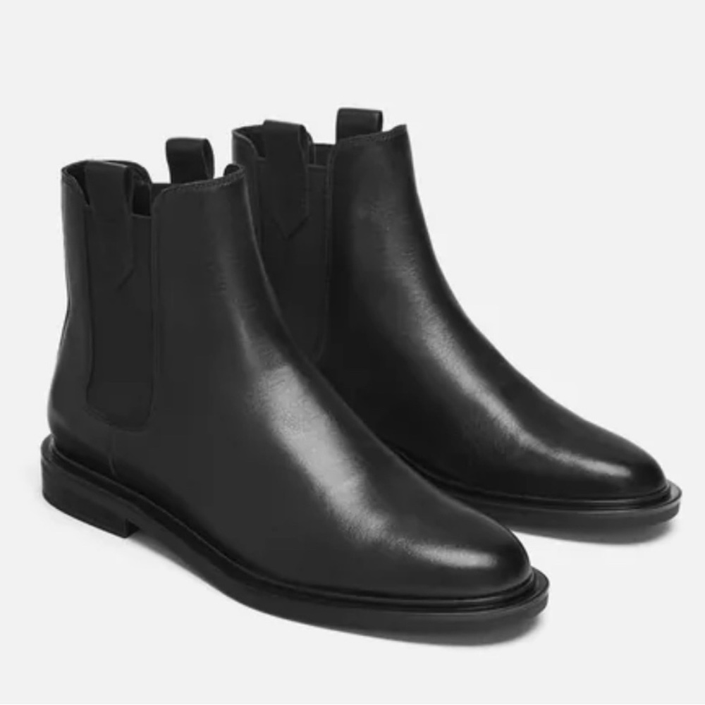 ZARA CHELSEA FLAT ANKLE BOOT BLACK LEATHER 36